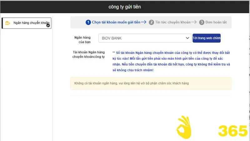 Chọn ngân hàng để nạp tiền OK365