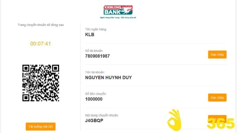 Thông tin nhận tiền chuyển khoản qua ngân hàng