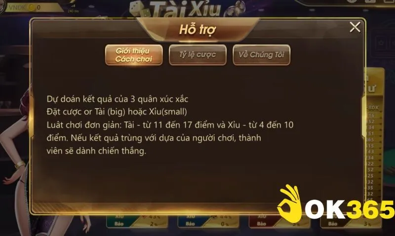 Luật chơi tài xỉu Ok365 đầy đủ, chi tiết